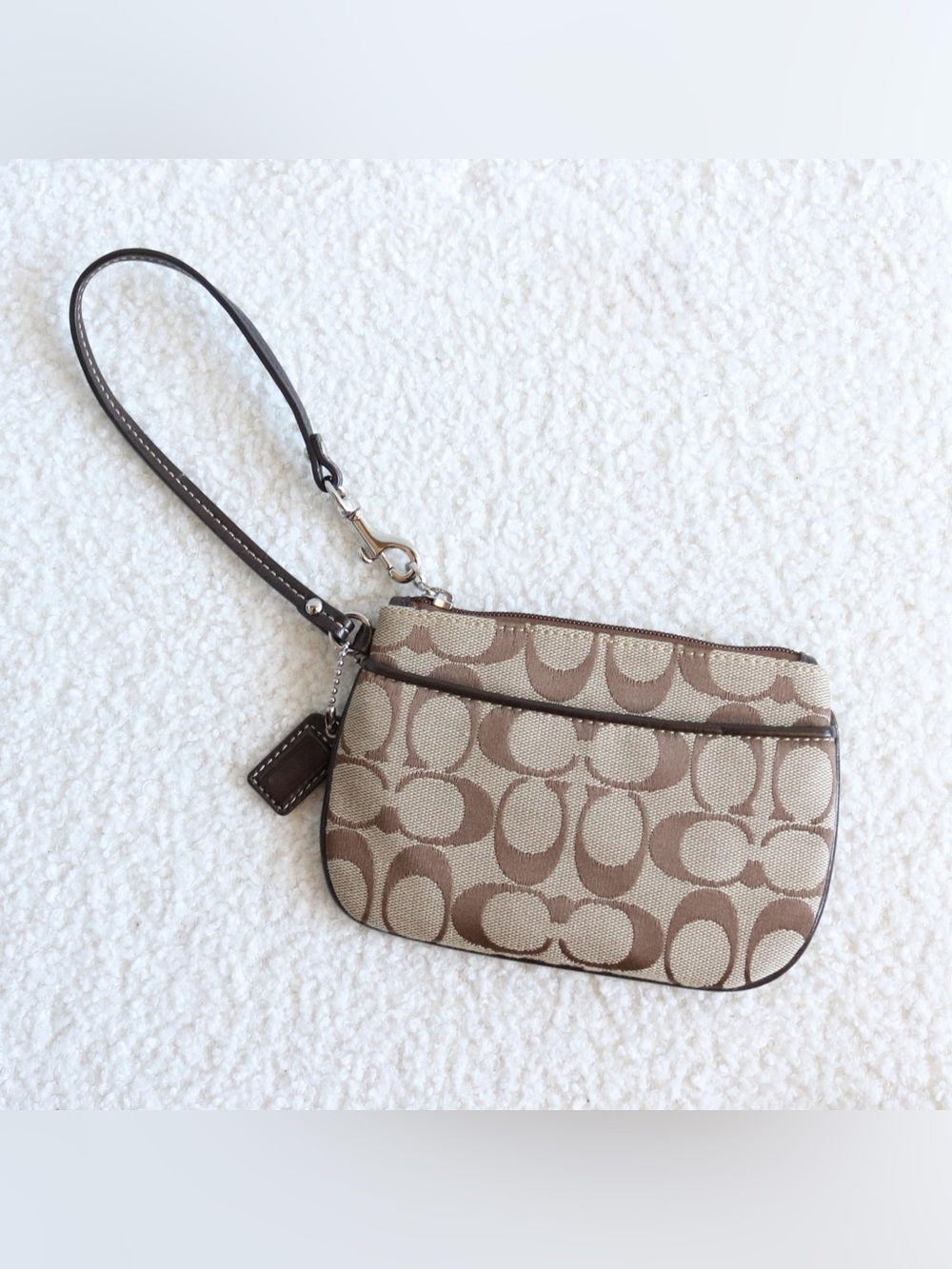 Vintage Coach Monogram C Pocket Wristlet Brown Jacquard Silver Hardware